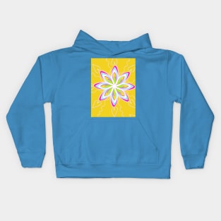 Yellow Mandala with Hearts and  Pink, White, Blue, and Green Flower Kids Hoodie